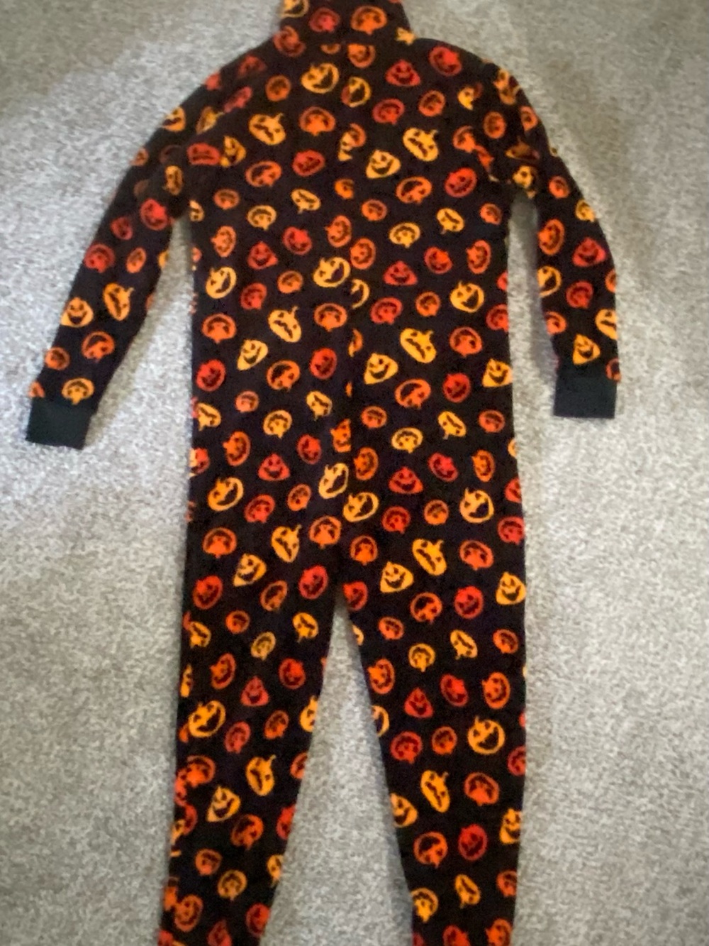 Adult Black Halloween Pumpkin One-Piece Pajamas